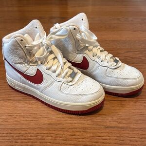 Nike White and Red High-Top Sneakers